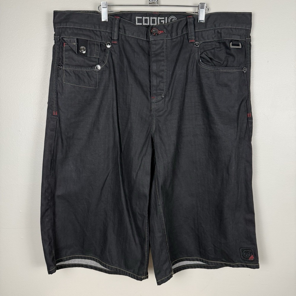 Coogi Men's‎ Black Jean Shorts Flap Pocket Hip Hop Streetwear Y2K Baggy Size 42